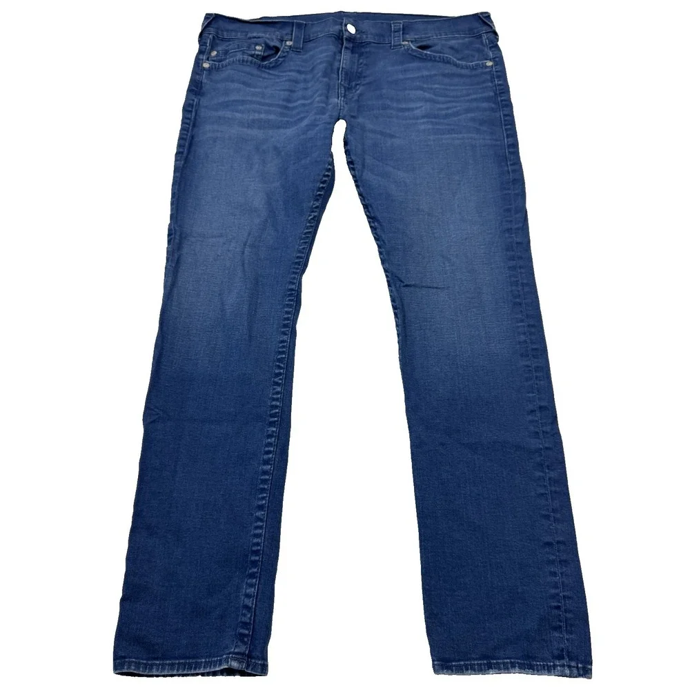True Religion Rocco Jeans Denim Medium Wash Relaxed Skinny Blue‎ Men's 42x34